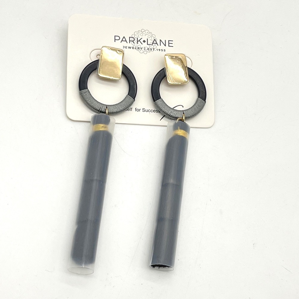 Park Lane Gold Tone Black Hoop Long Tassel‎ Drop Statement Earrings New